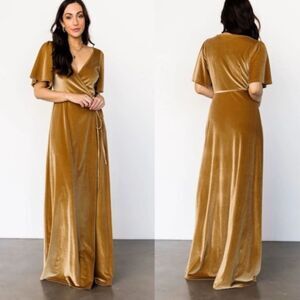 Baltic Born Meghan Velvet Wrap Maxi Dress XXL Gold V-Neck Long Elegant Womens